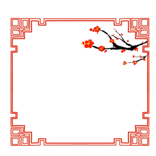中国风红色梅花边框