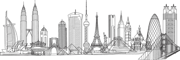 上海外灘線描圖圖片