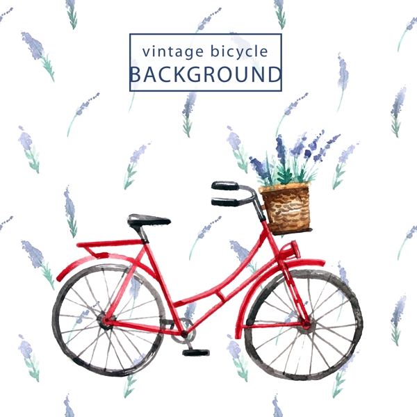 水彩绘浪漫的自行车插画