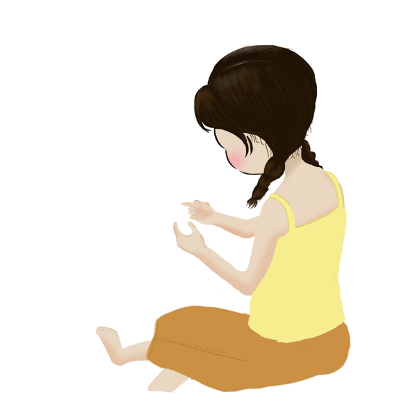 卡通可爱夏天坐在地上的双马尾女孩