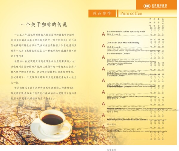 咖啡廳菜單