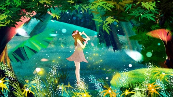 唯美創(chuàng)意手繪治愈森林公主插畫