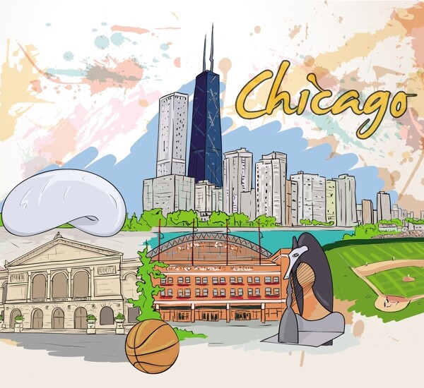 芝加哥涂鸦矢量插画