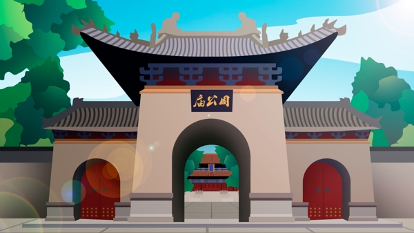 中国风历史建筑周公庙