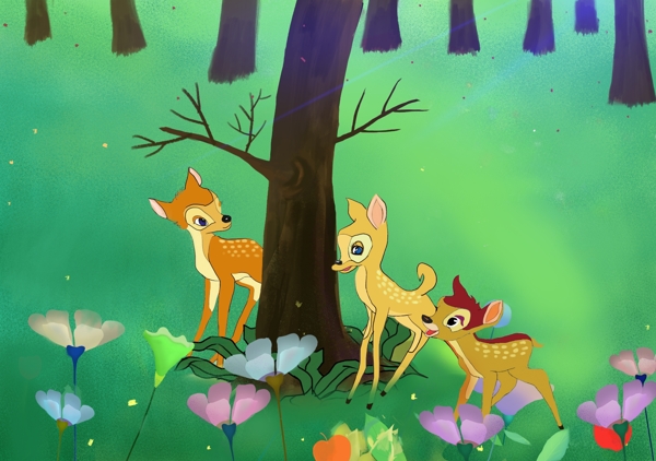 插画绘本森林里的鹿