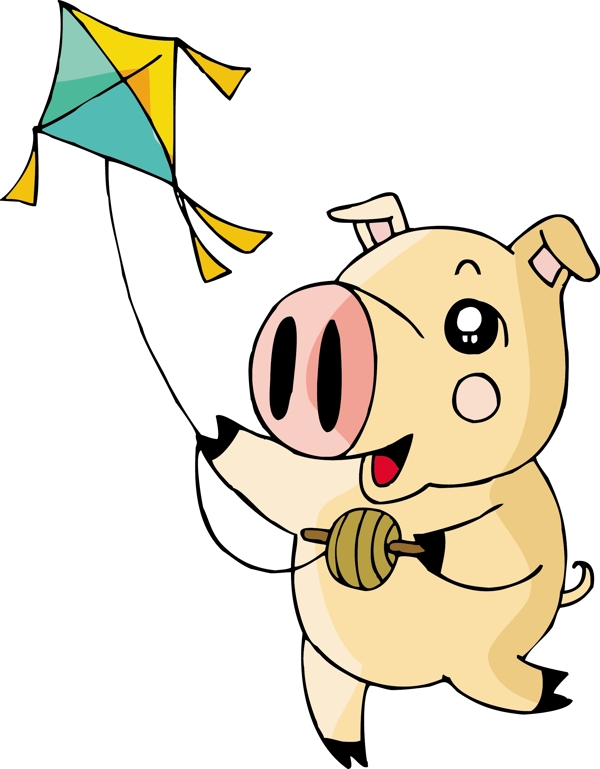 卡通生肖猪年素材小猪放风筝矢量图78