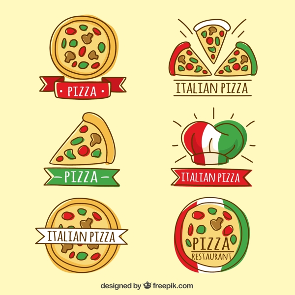 手绘意大利披萨标签矢量