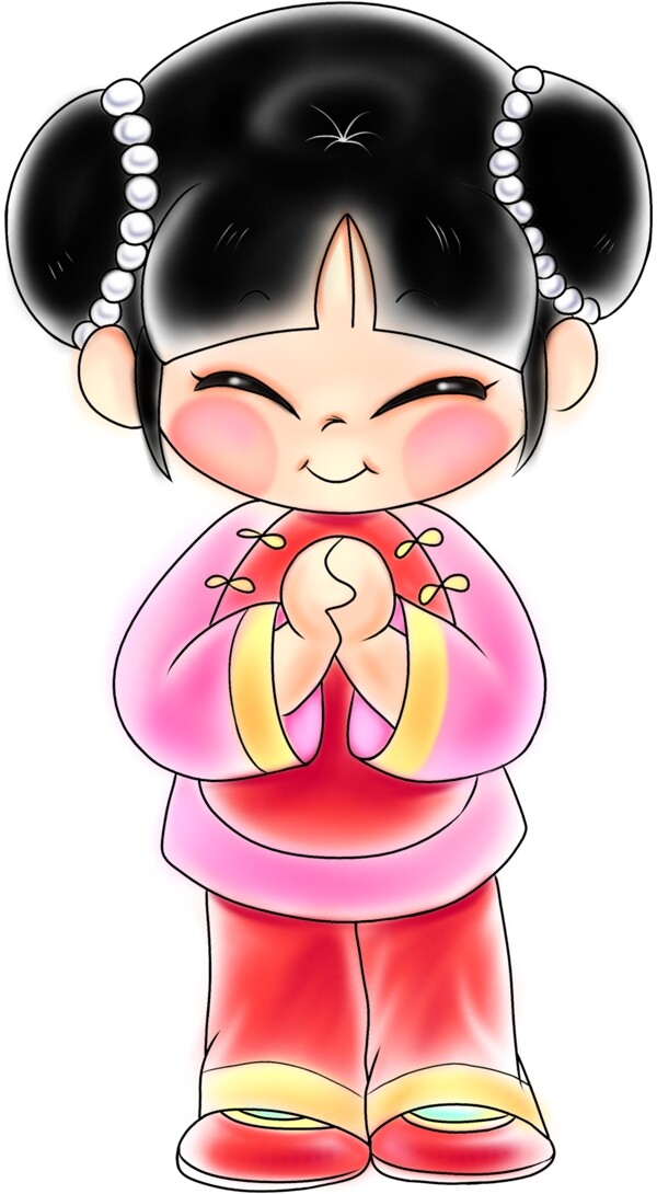 新春玉女拜年迎春圖PSD超大圖