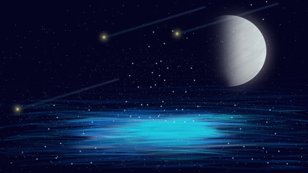手绘水上生明月梦幻星空背景设计