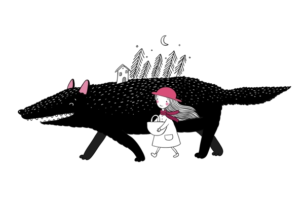 童話手繪插畫小女孩動物童話矢量素材文件