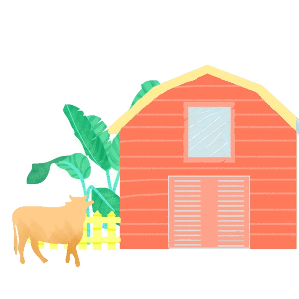 简约房屋与牛插画