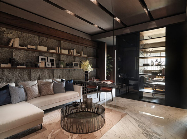 现代时尚设计感客厅圆形茶几室内装修效果图