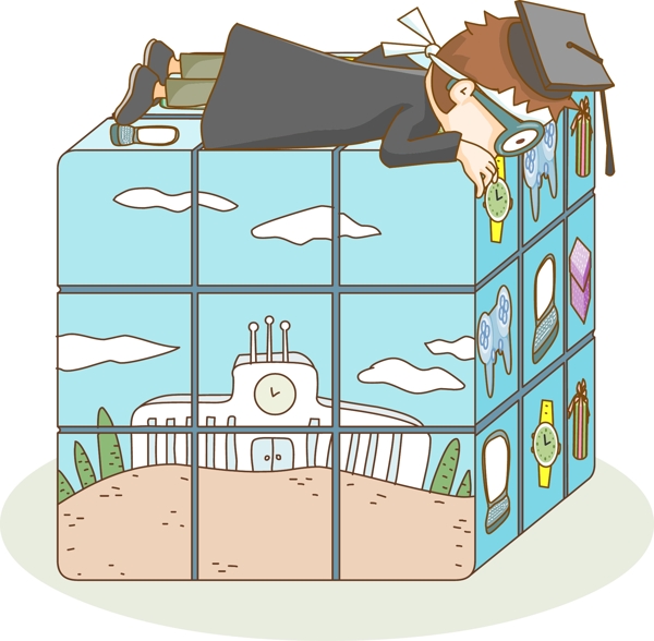 魔方男孩插畫
