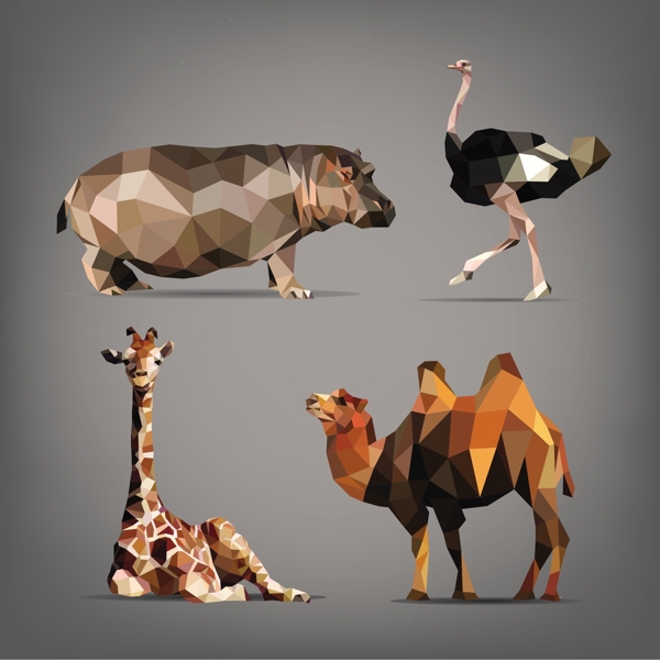 立体折纸动物矢量素材图片
