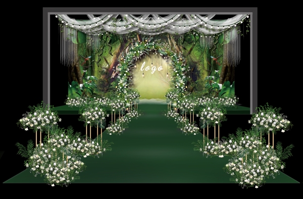 婚礼效果图绿色森系手绘婚礼
