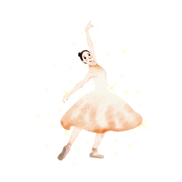 手绘穿白色长裙跳芭蕾舞时的女舞者人物元素