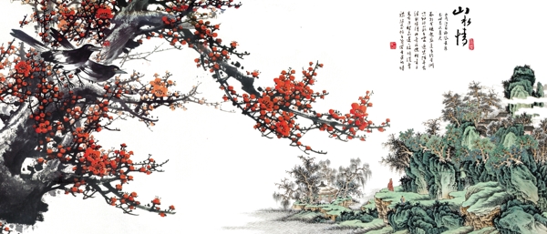 梅花山水背景墻