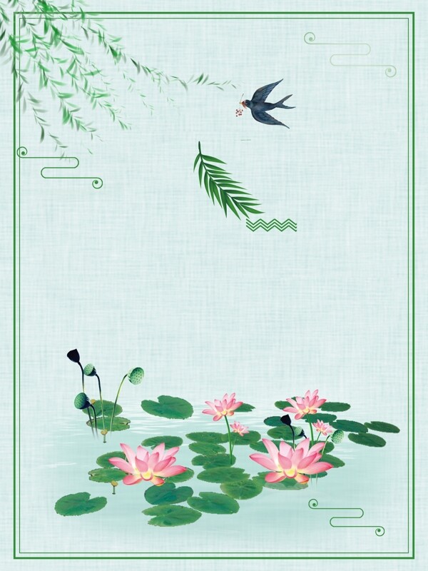 雅致手繪荷塘廣告背景