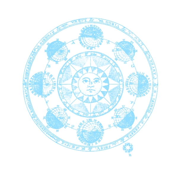 蓝色圆形太阳神秘图案PSD透明底