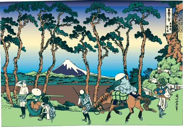 日本浮仕繪與彩繪風景和人物圖片
