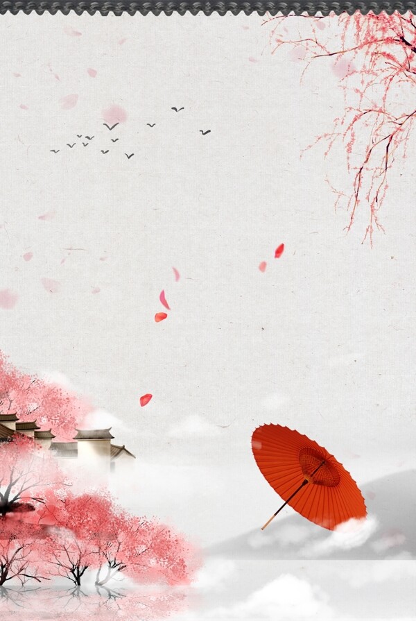 樱花节唯美中国风纸伞樱花树古建