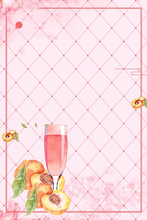 粉色水蜜桃苹果汁果汁清新格子简约广告背景