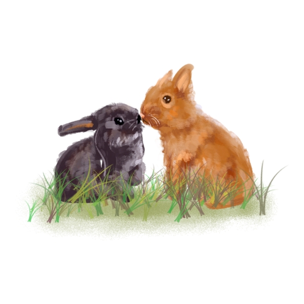 手绘可爱简约野生动物兔子相爱免扣商用素材