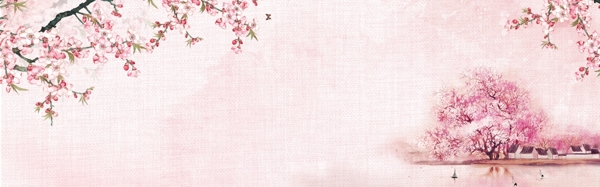 電商粉色春季桃花banner背景