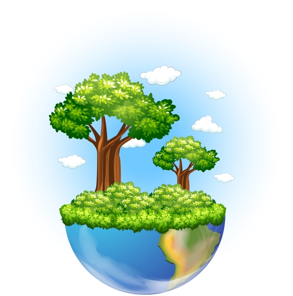 创意绿色大树生长地球悬浮背景插图