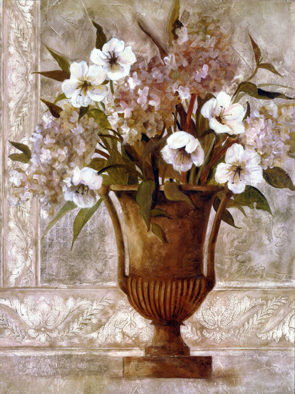 美丽的鲜花与花瓶油画写生