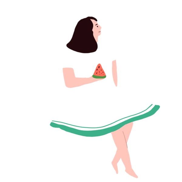 简约可爱吃西瓜的女孩