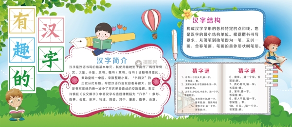有趣的汉字校园语文学习语文宣传展板