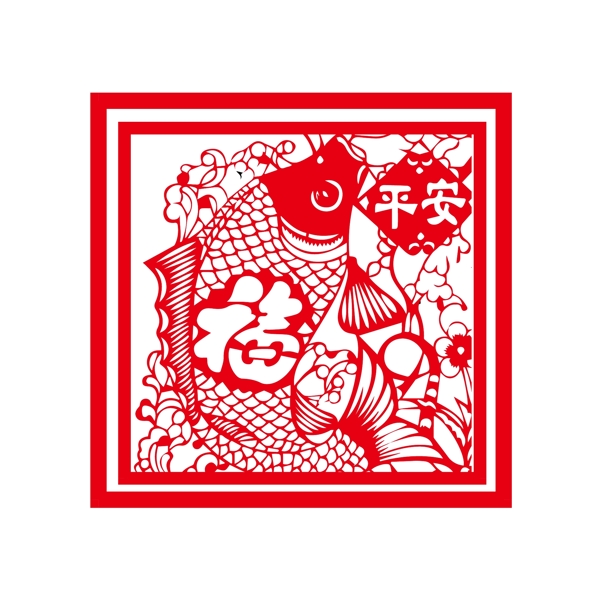中國(guó)風(fēng)鯉魚紅色剪紙可商用