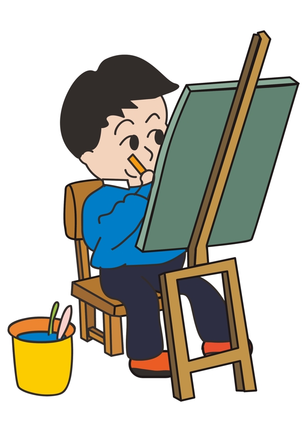 假期扁平旅游写生教育美术培训绘画的孩子学生卡通形象