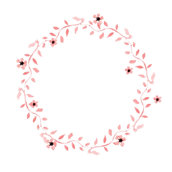 粉色手绘水彩标签花环婚礼元素