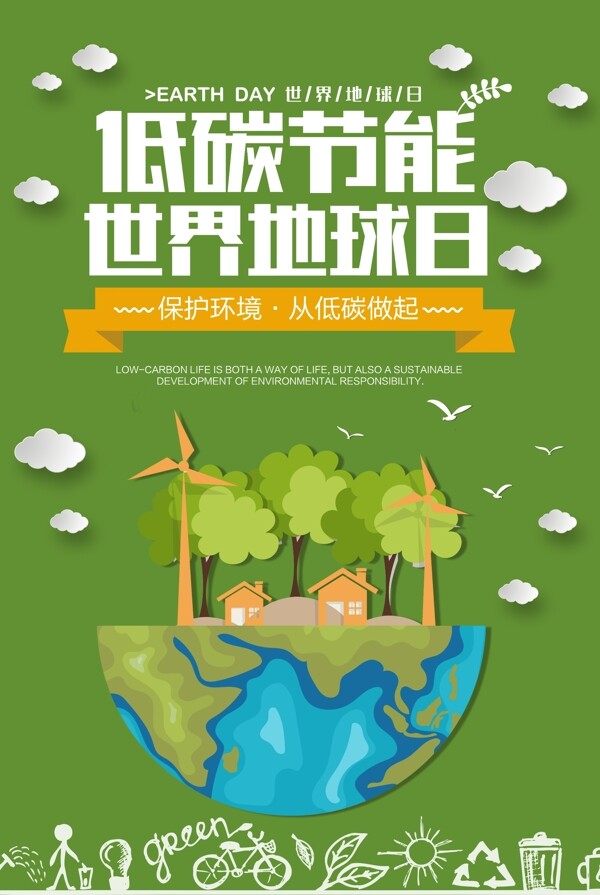 绿色世界地球日4.22环保海报