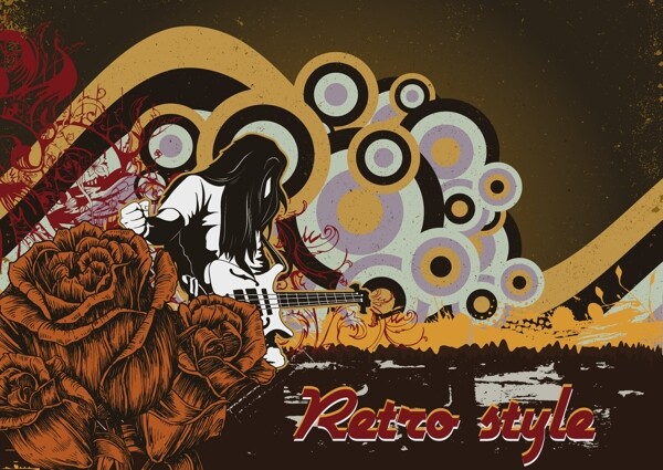 音乐海报的摇滚明星和玫瑰矢量ilustration