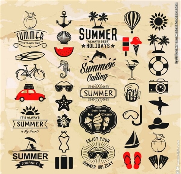 复古夏天旅游标签