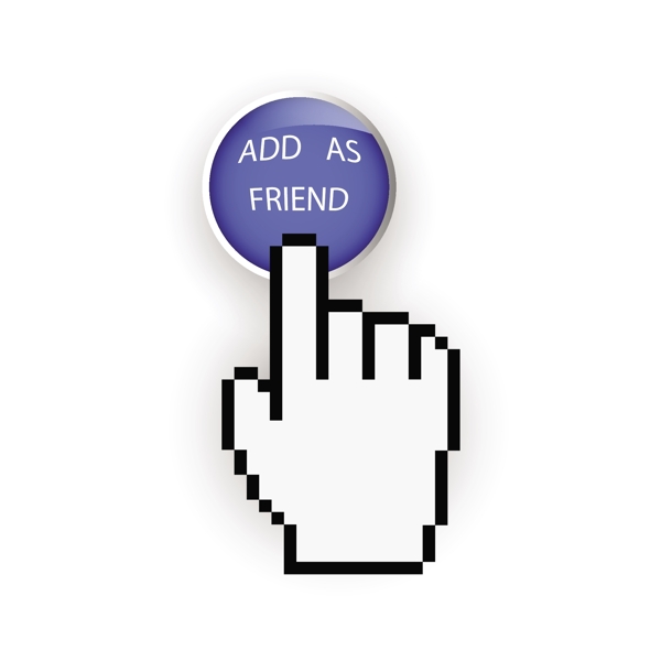 蓝色的圆形按钮加为好友和手形光标