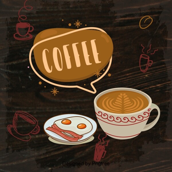 漂亮的卡通可爱的手绘咖啡食品饮料甜点