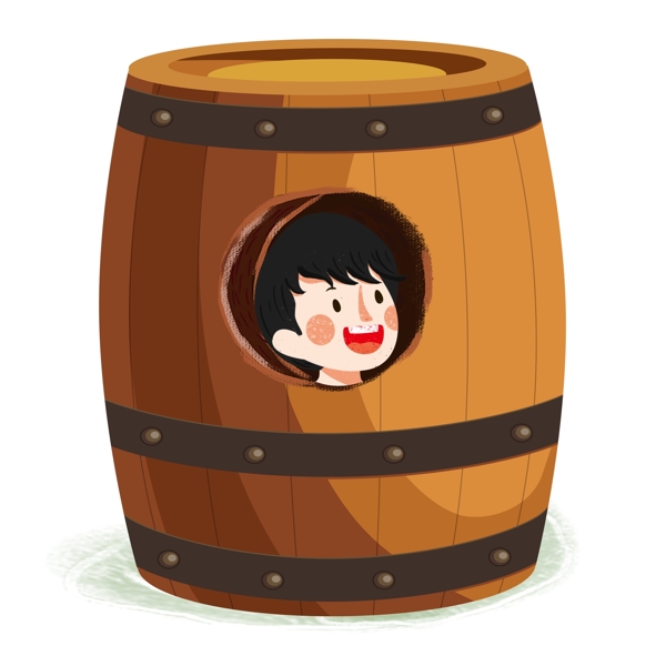 簡(jiǎn)約木桶里的男孩透明素材