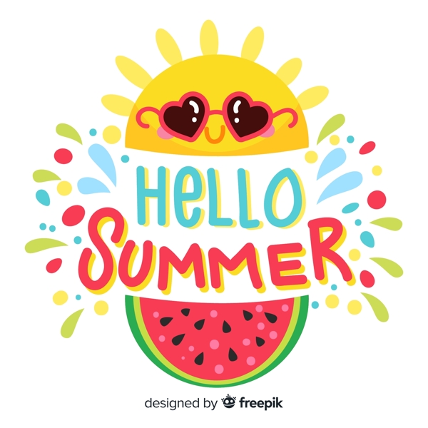 可爱夏季太阳和西瓜艺术字