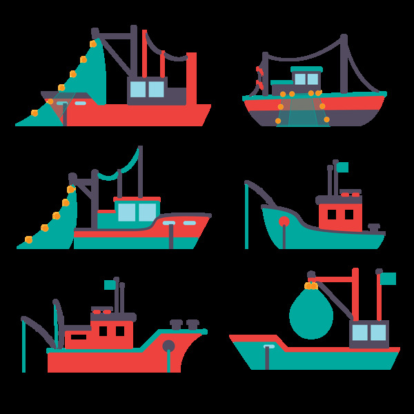 卡通风格各种渔船免抠png透明图层素材