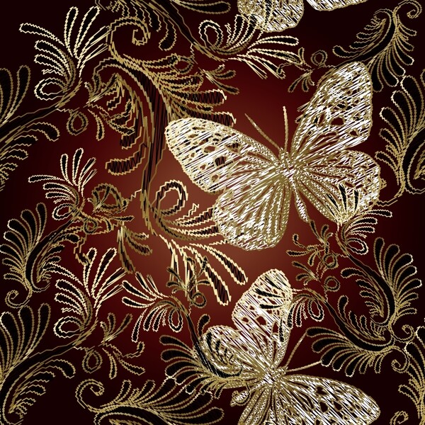 蝴蝶与花纹刺绣图片