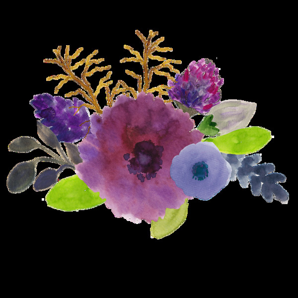手绘紫色花卉png透明素材