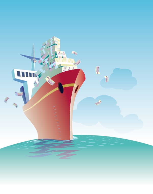 商业插画船主题矢量素材矢量插图船巡航舰