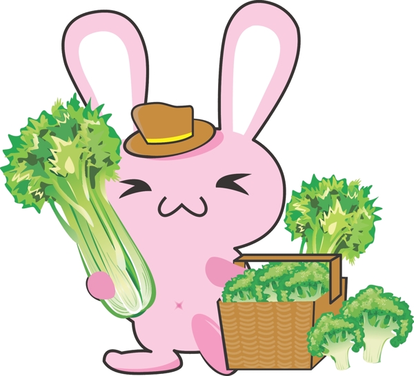 手捧蔬菜的萌兔子