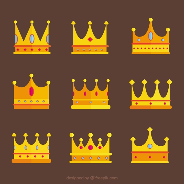 九个不同的镶钻金色皇冠矢量素材