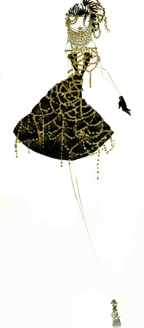 黑色水晶片连衣裙