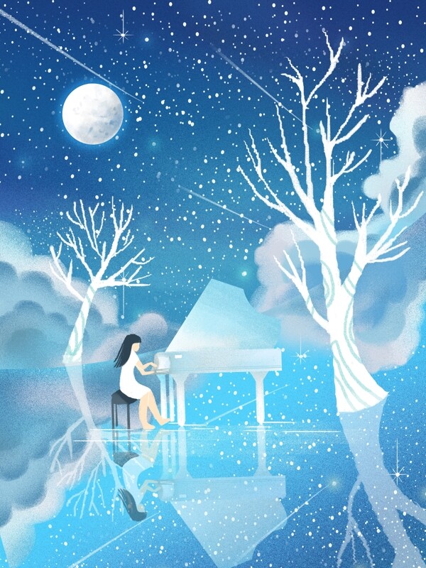 唯美星空小清新插畫